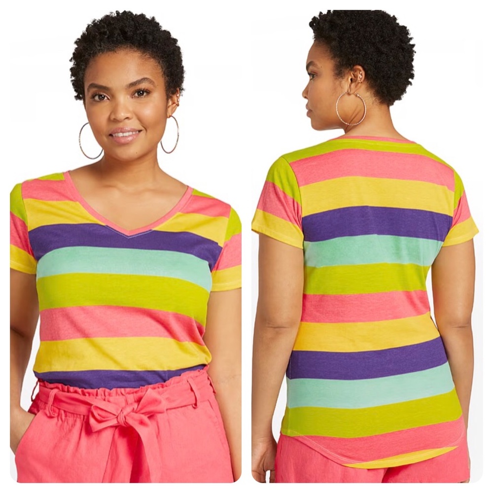 NY&C Striped V-Neck Tee